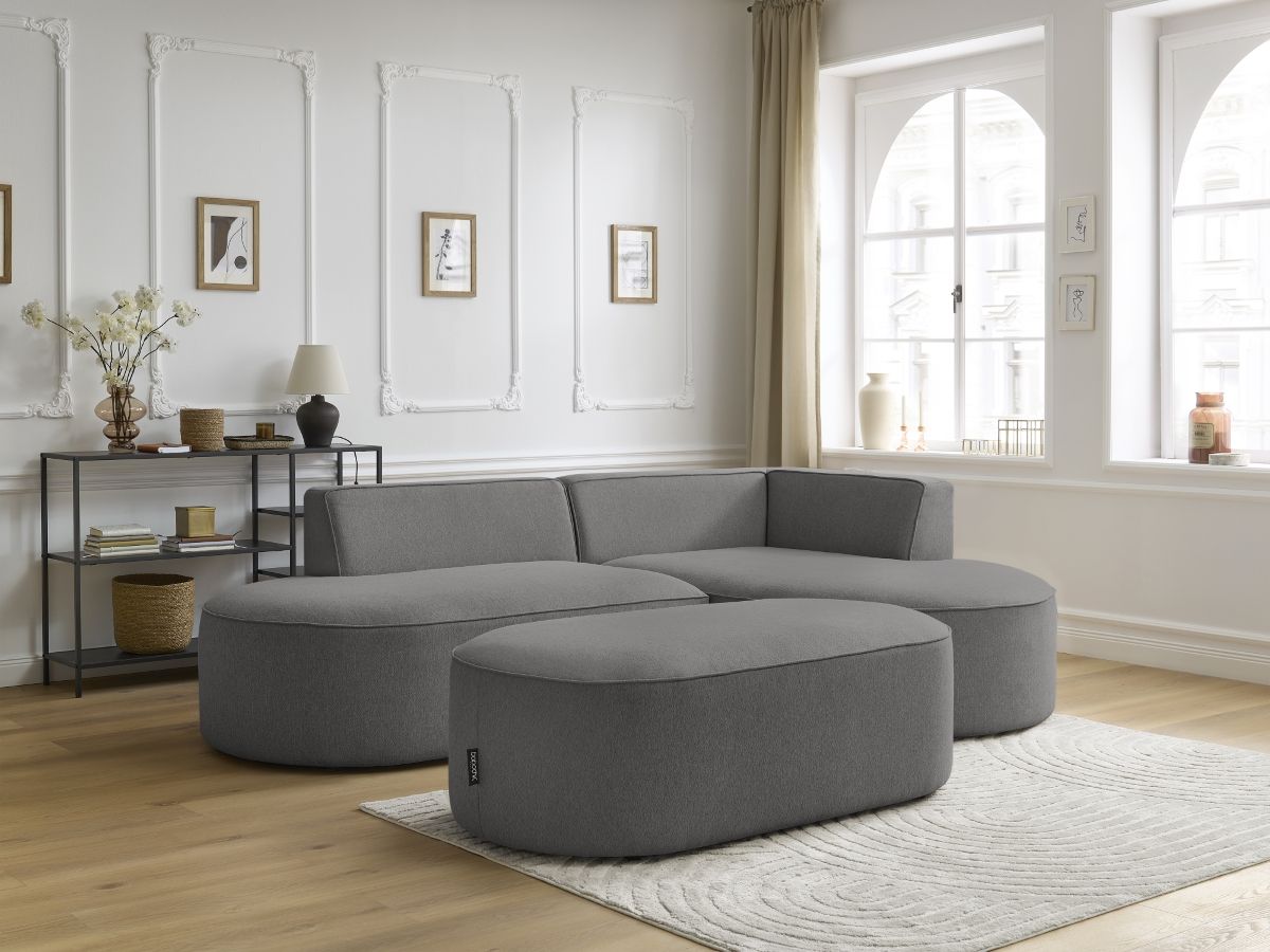 Canapé d'angle fixe ROUSSEAU tissu chiné avec pouf
