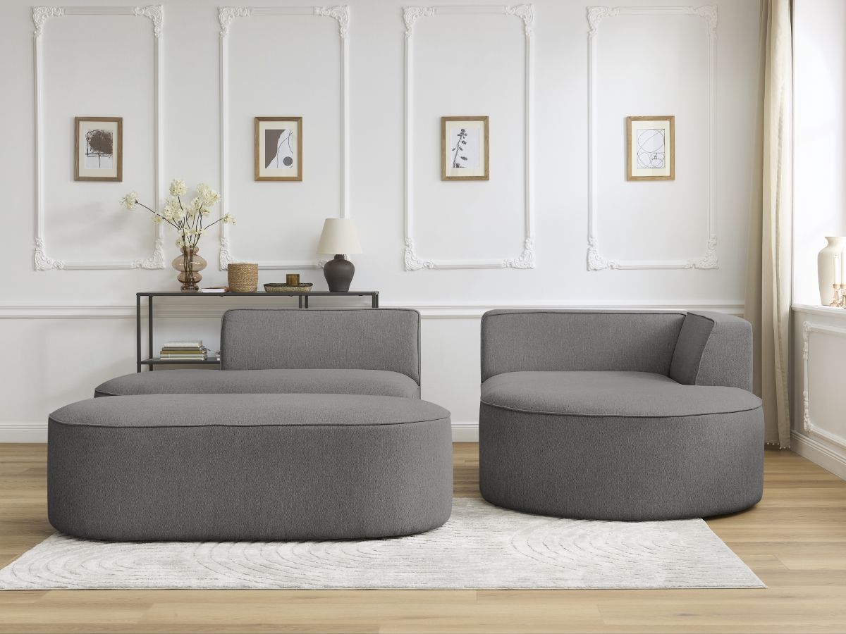 Canapé d'angle fixe ROUSSEAU tissu chiné avec pouf