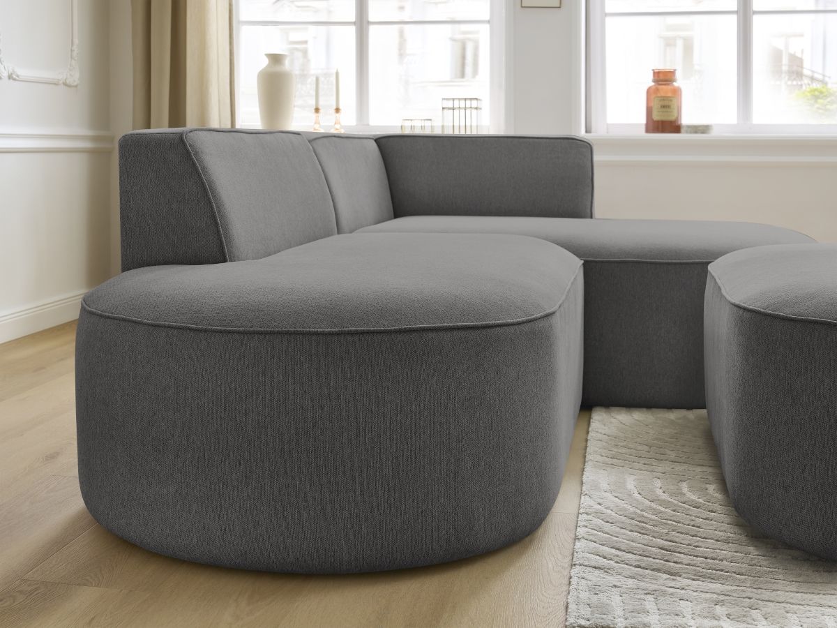 Canapé d'angle fixe ROUSSEAU tissu chiné avec pouf
