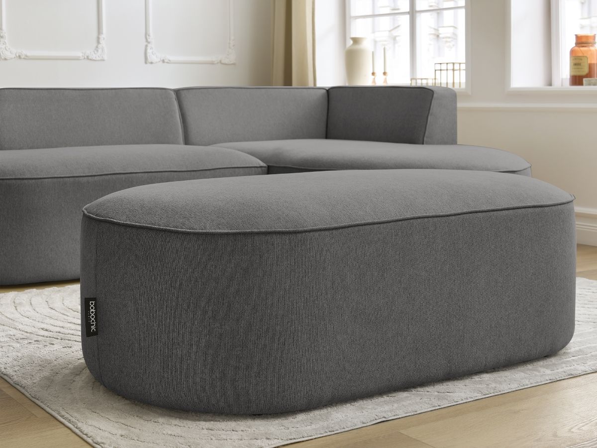 Canapé d'angle fixe ROUSSEAU tissu chiné avec pouf