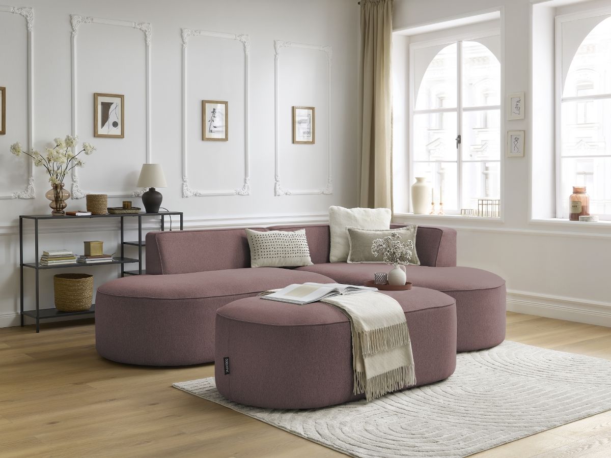 Canapé d'angle fixe ROUSSEAU tissu chiné avec pouf