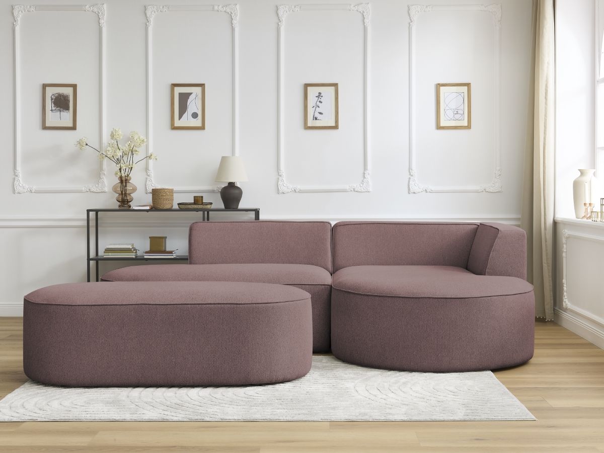 Canapé d'angle ROUSSEAU chiné avec pouf rose — vue 5