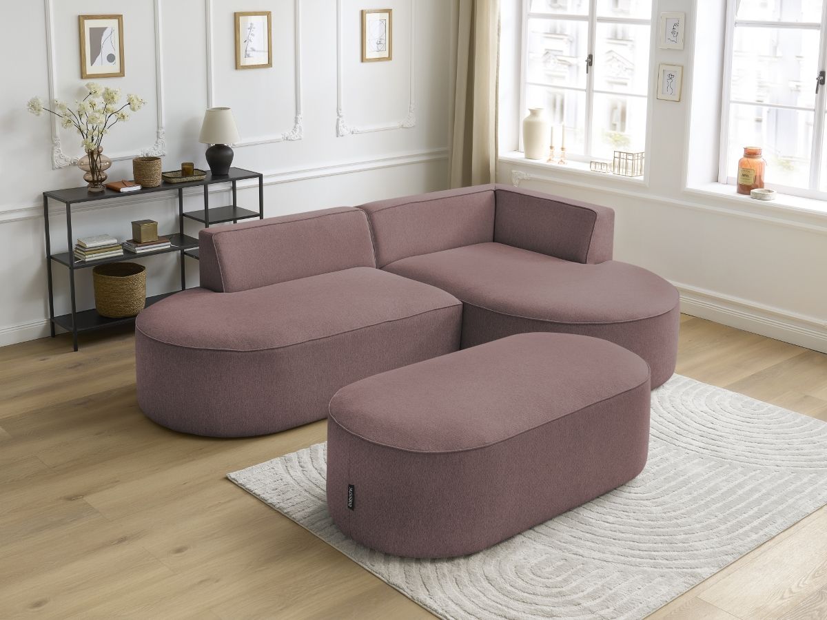 Canapé d'angle fixe ROUSSEAU tissu chiné avec pouf