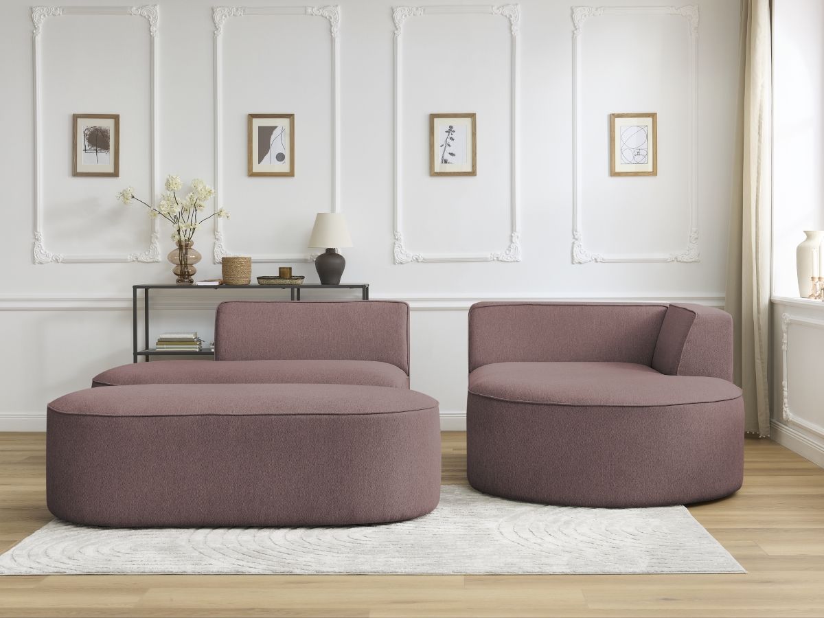 Canapé d'angle fixe ROUSSEAU tissu chiné avec pouf
