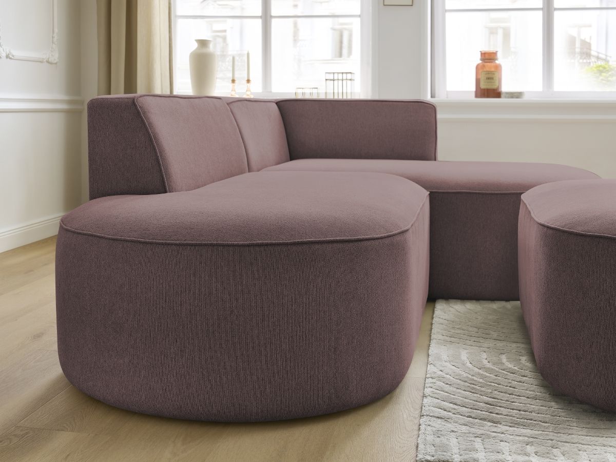 Canapé d'angle fixe ROUSSEAU tissu chiné avec pouf