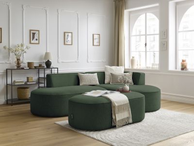Canapé d'angle fixe ROUSSEAU tissu chiné avec pouf