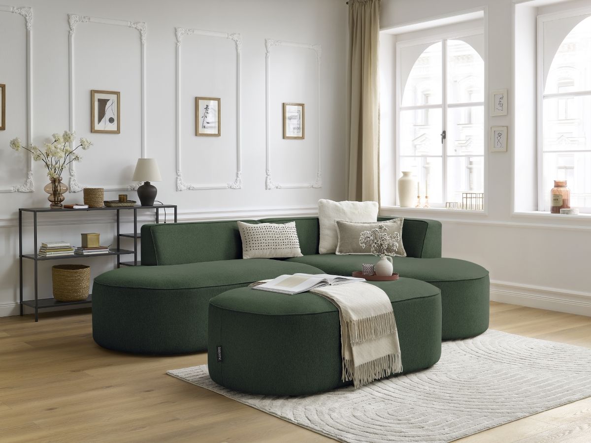 Canapé d'angle fixe ROUSSEAU tissu chiné avec pouf