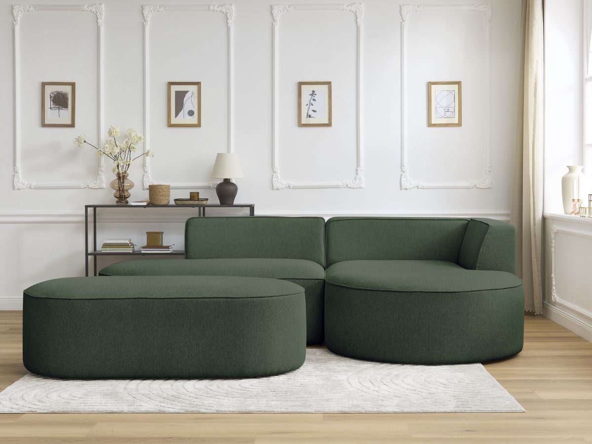 Canapé d'angle ROUSSEAU chiné avec pouf vert — vue 5