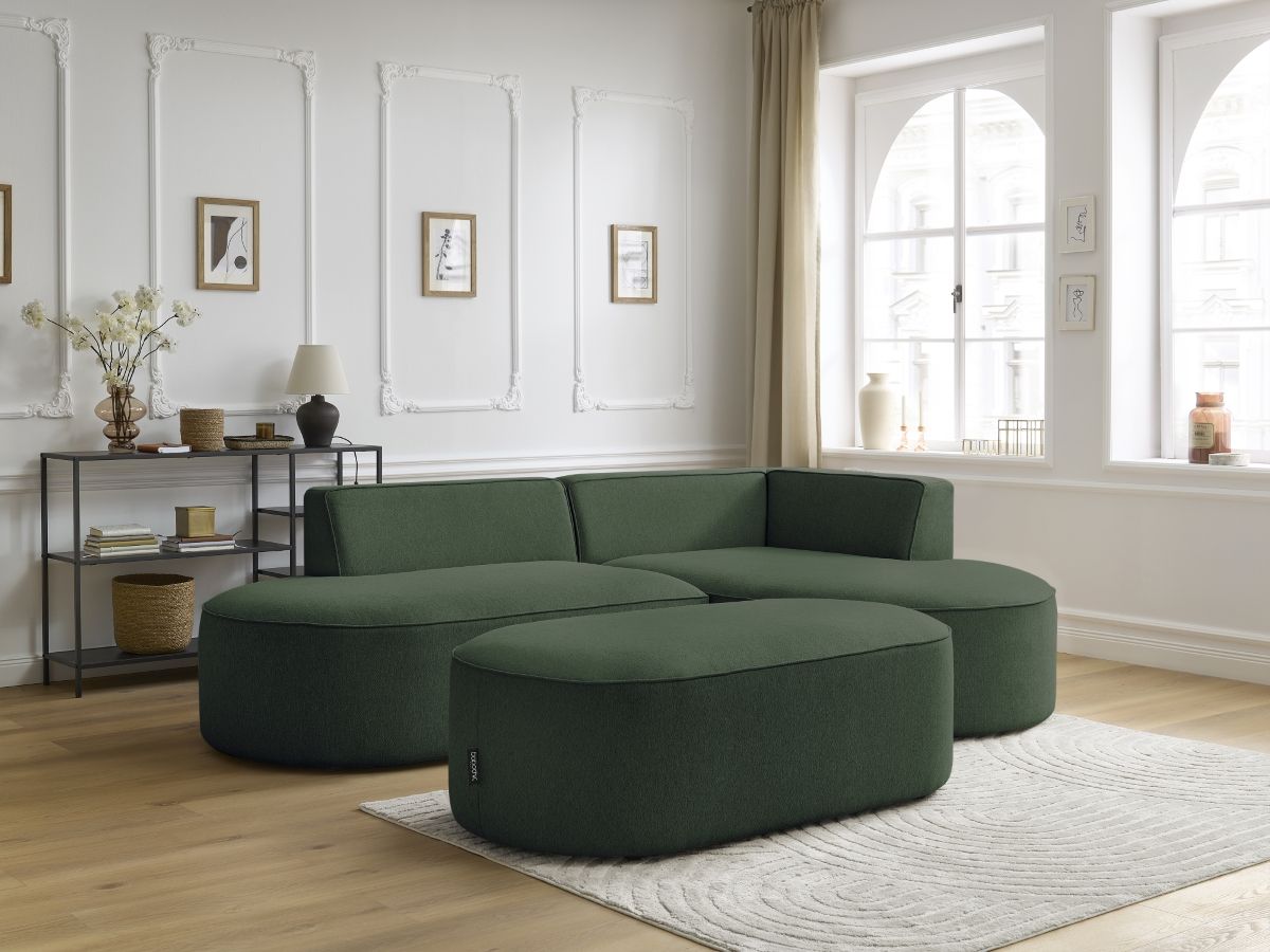 Canapé d'angle fixe ROUSSEAU tissu chiné avec pouf