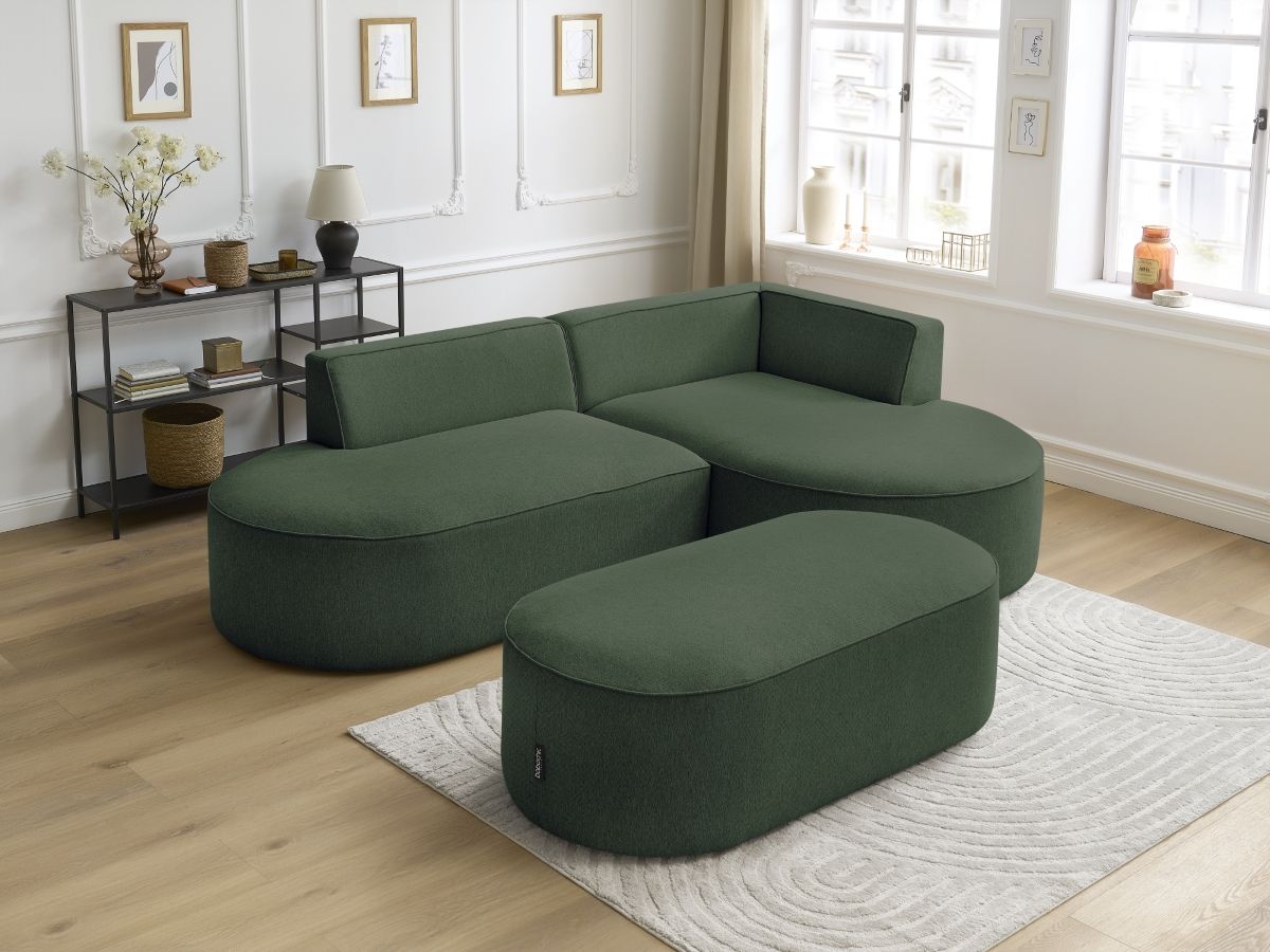 Canapé d'angle fixe ROUSSEAU tissu chiné avec pouf