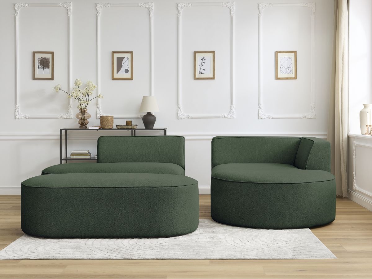 Canapé d'angle fixe ROUSSEAU tissu chiné avec pouf
