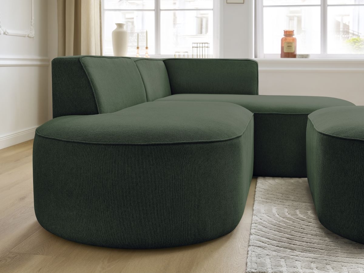 Canapé d'angle fixe ROUSSEAU tissu chiné avec pouf