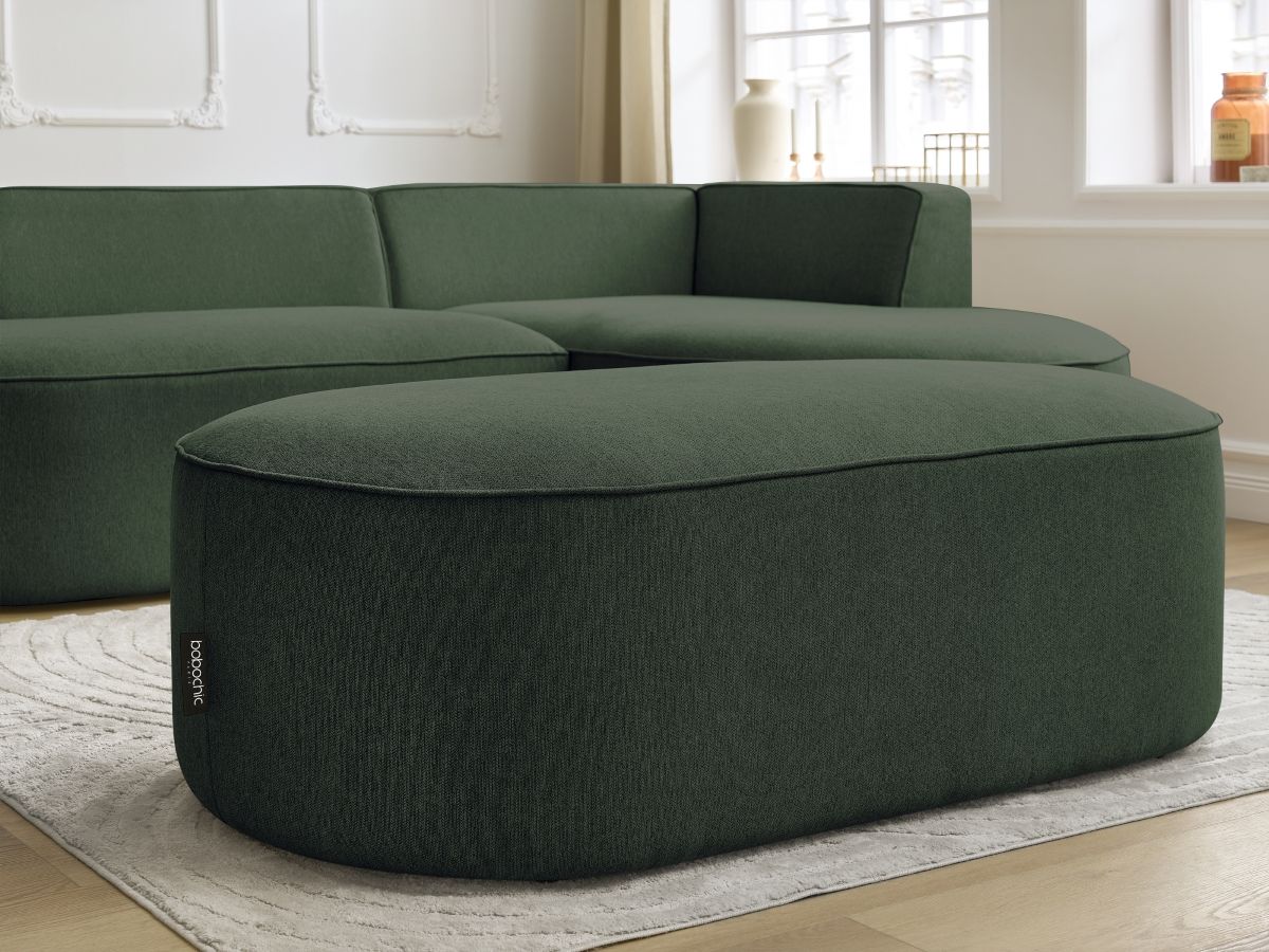 Canapé d'angle fixe ROUSSEAU tissu chiné avec pouf