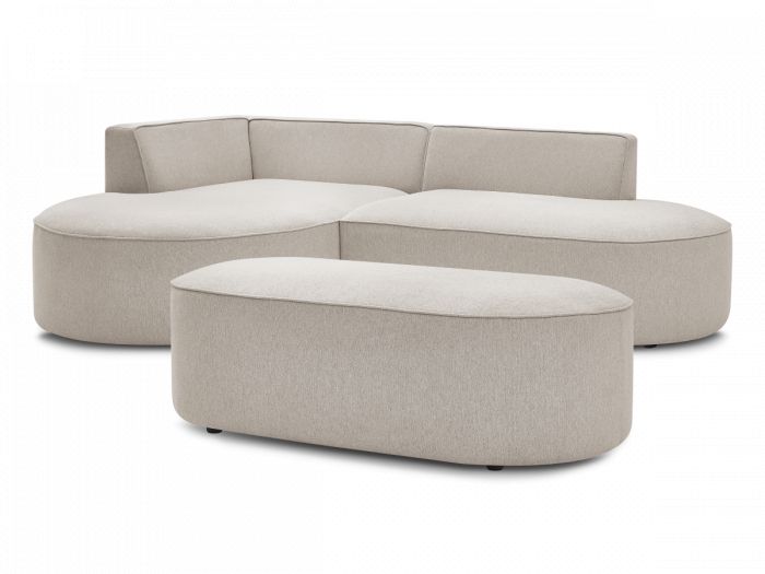 Canapé d'angle fixe ROUSSEAU tissu chiné avec pouf