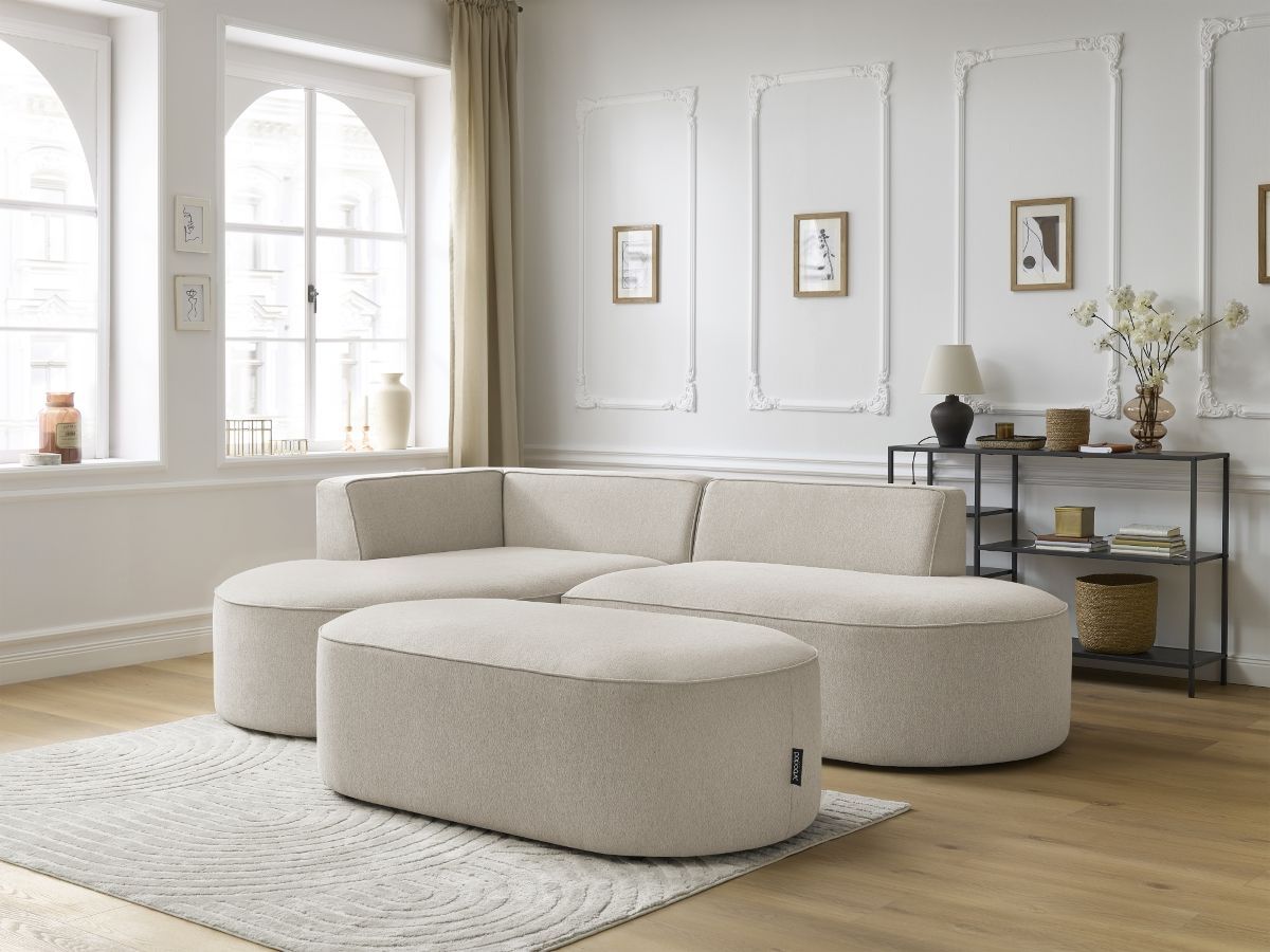 Canapé d'angle fixe ROUSSEAU tissu chiné avec pouf