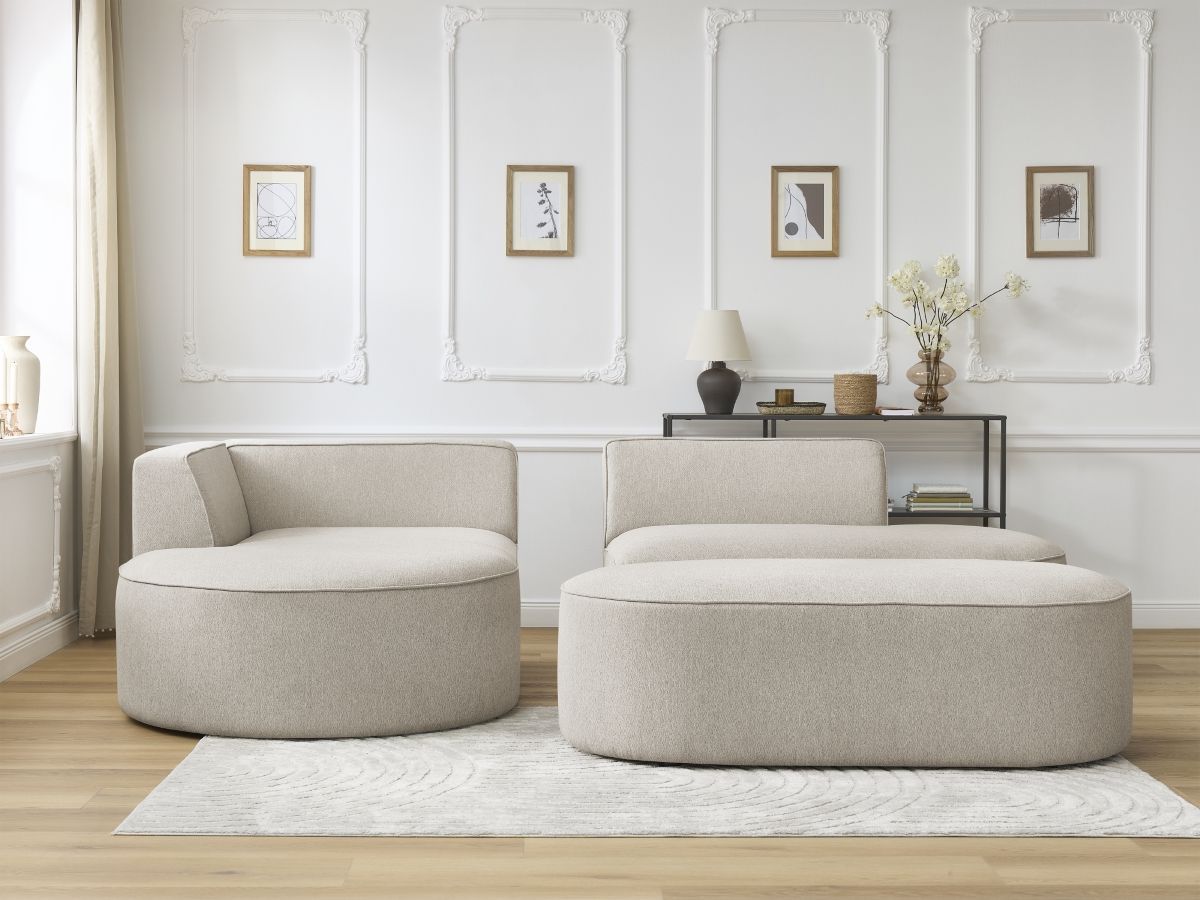 Canapé d'angle fixe ROUSSEAU tissu chiné avec pouf