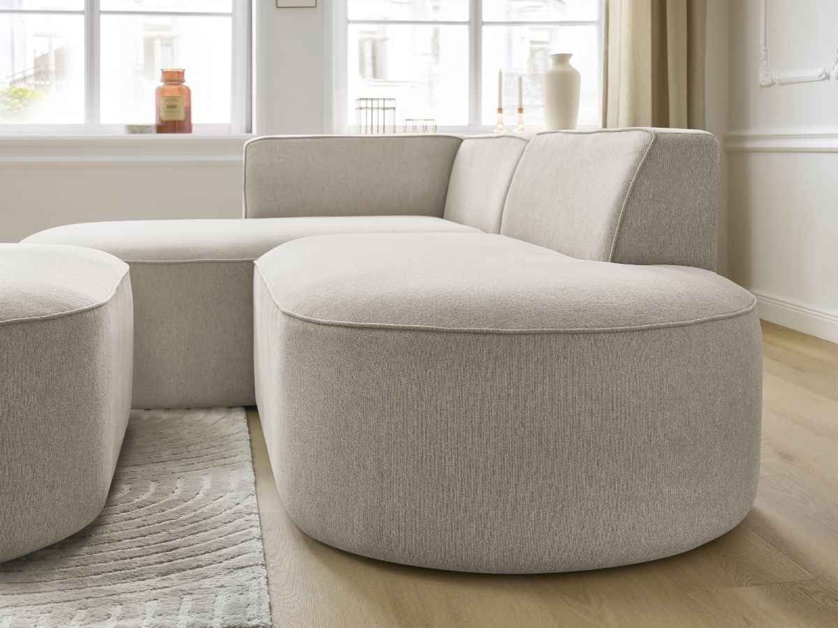 Canapé d'angle fixe ROUSSEAU tissu chiné avec pouf