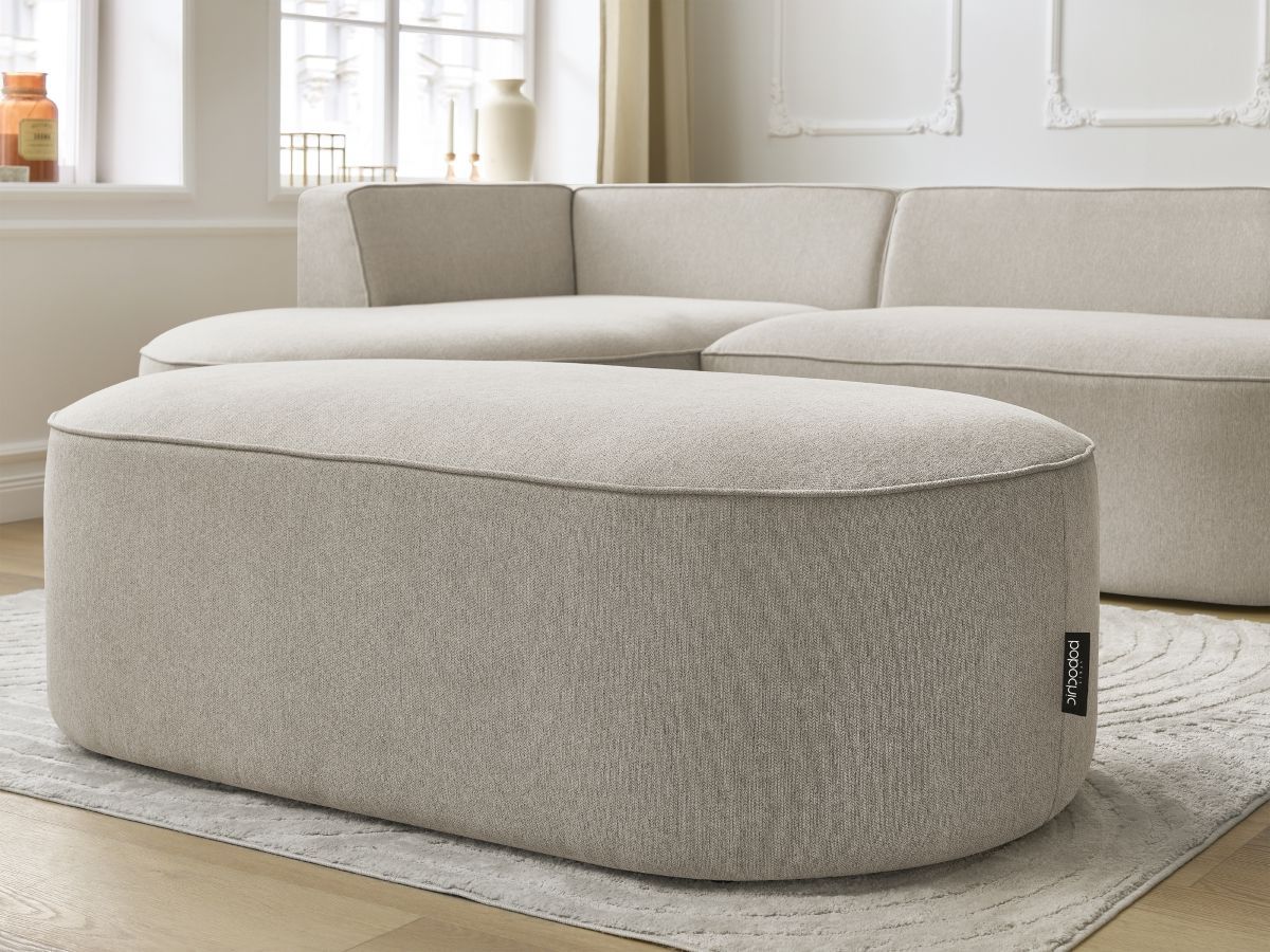 Canapé d'angle fixe ROUSSEAU tissu chiné avec pouf