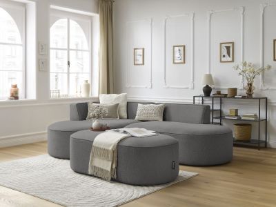 Canapé d'angle fixe ROUSSEAU tissu chiné avec pouf