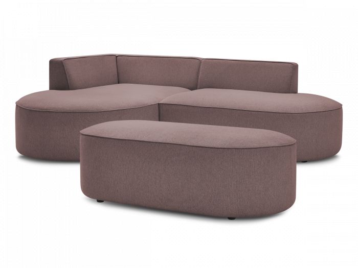 Canapé d'angle fixe ROUSSEAU tissu chiné avec pouf