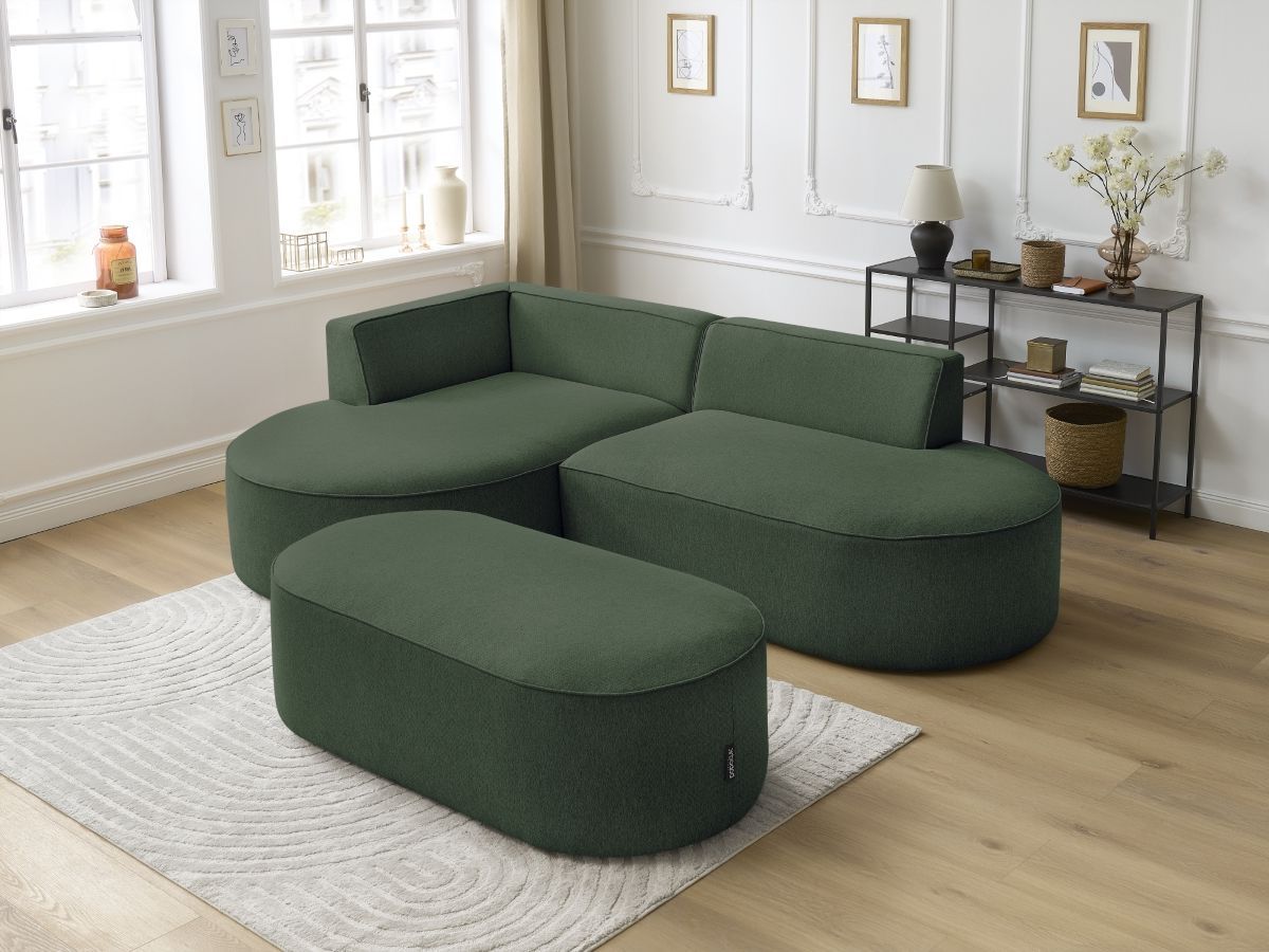 Canapé d'angle fixe ROUSSEAU tissu chiné avec pouf