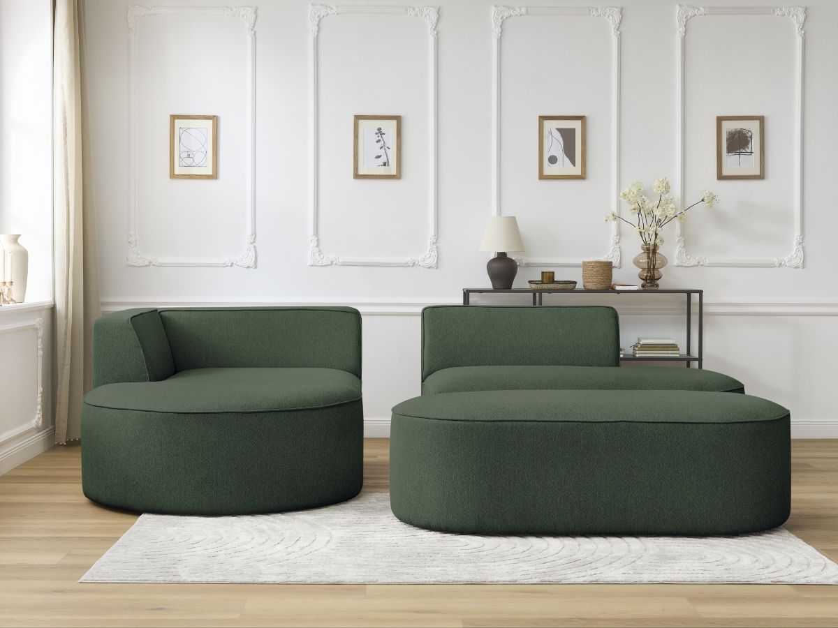 Canapé d'angle fixe ROUSSEAU tissu chiné avec pouf