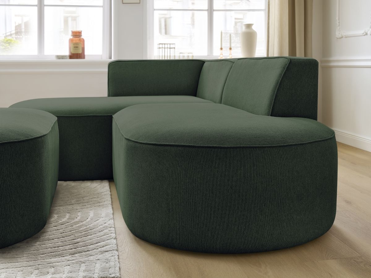 Canapé d'angle fixe ROUSSEAU tissu chiné avec pouf
