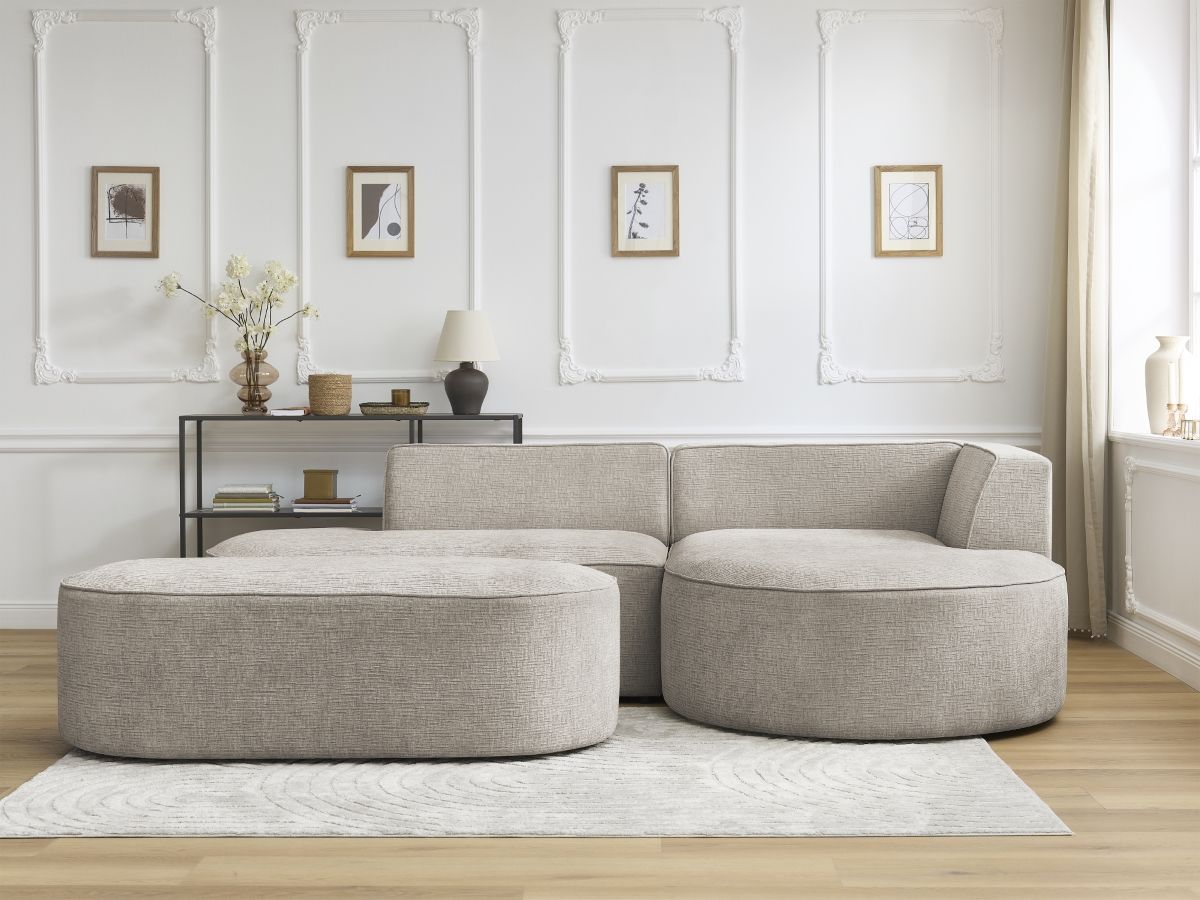 Canapé d'angle ROUSSEAU texturé avec pouf beige — vue 5
