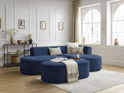 Canapé d'angle fixe ROUSSEAU tissu texturé avec pouf