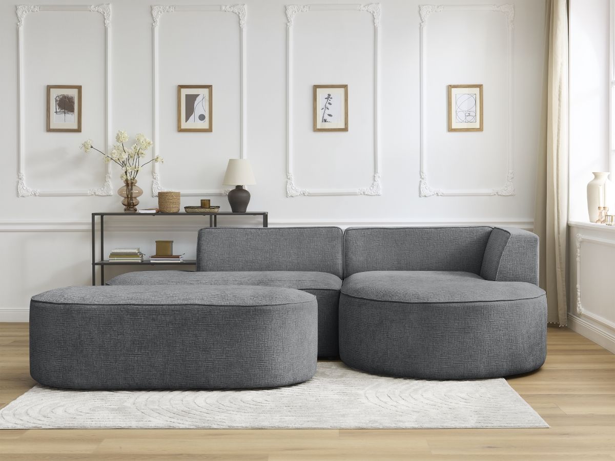 Canapé d'angle ROUSSEAU texturé avec pouf gris foncé — vue 5