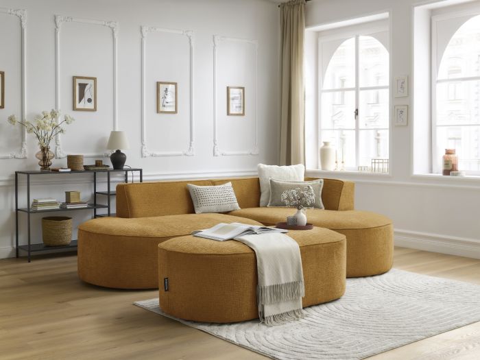 Canapé d'angle fixe ROUSSEAU tissu texturé avec pouf
