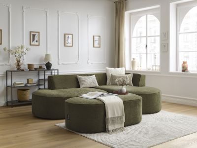 Canapé d'angle fixe ROUSSEAU tissu texturé avec pouf