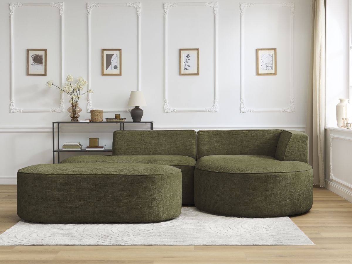 Canapé d'angle ROUSSEAU texturé avec pouf vert — vue 5