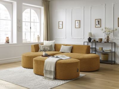 Canapé d'angle fixe ROUSSEAU tissu texturé avec pouf