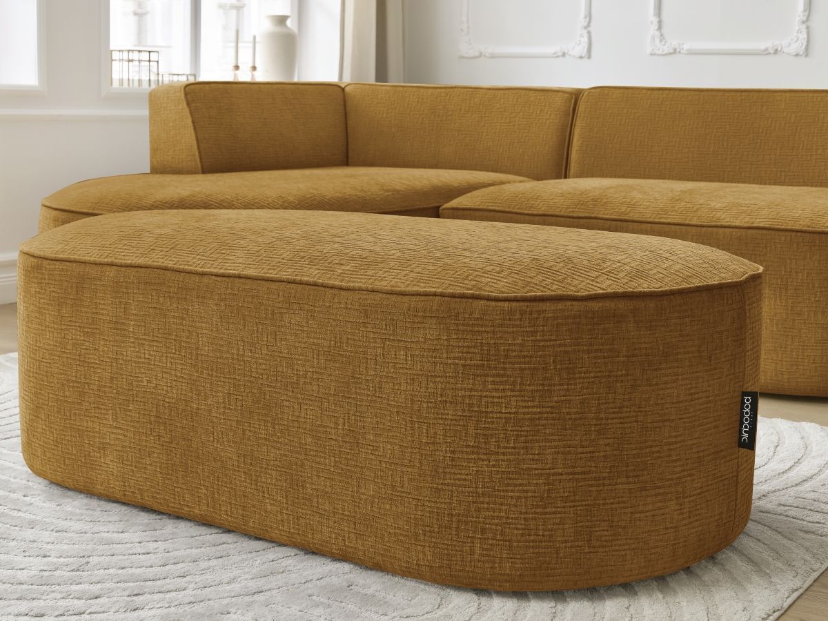 Canapé d'angle fixe EVEREST tissu chiné - Orange - Angle droit - 10 coussins