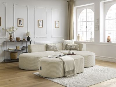 Canapé d'angle fixe ROUSSEAU velours côtelé avec pouf