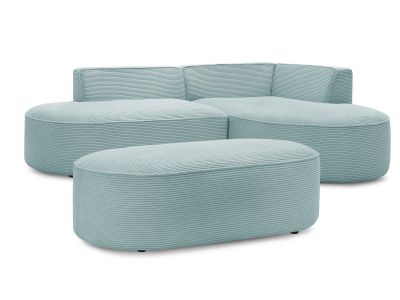 Canapé d'angle fixe ROUSSEAU velours côtelé avec pouf