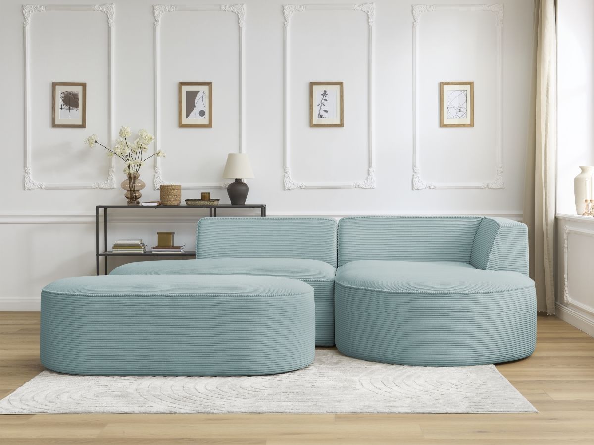 Canapé d'angle ROUSSEAU velours côtelé avec pouf bleu clair — vue 5