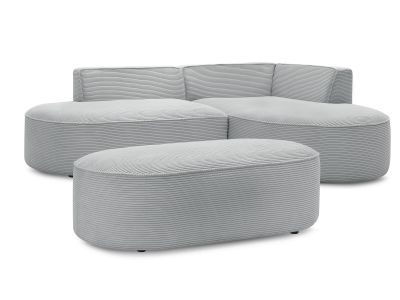 Canapé d'angle fixe ROUSSEAU velours côtelé avec pouf