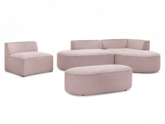 Canapé d'angle fixe modulable ROUSSEAU velours côtelé avec 1 chauffeuse et 1 pouf