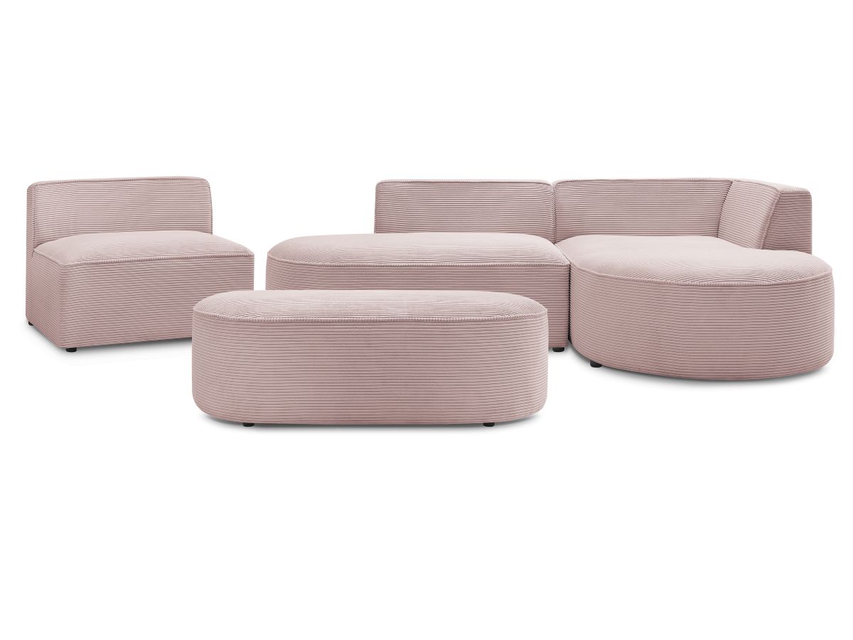 ROUSSEAU vaste modulaire hoekbank in corduroy met 1 fauteuil en 1 poef
