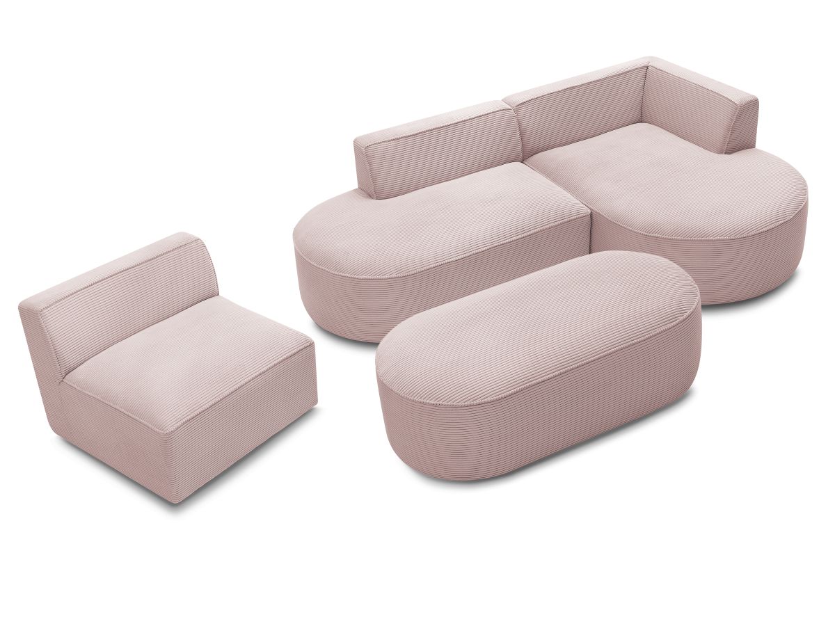 ROUSSEAU vaste modulaire hoekbank in corduroy met 1 fauteuil en 1 poef