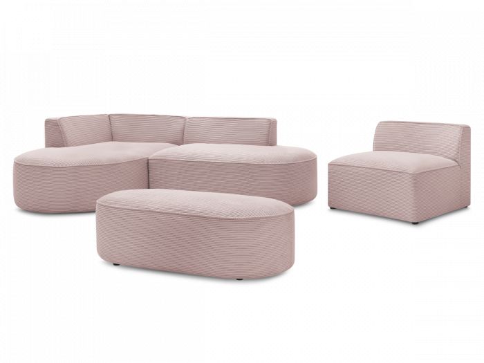 Canapé d'angle fixe modulable ROUSSEAU velours côtelé avec 1 chauffeuse et 1 pouf