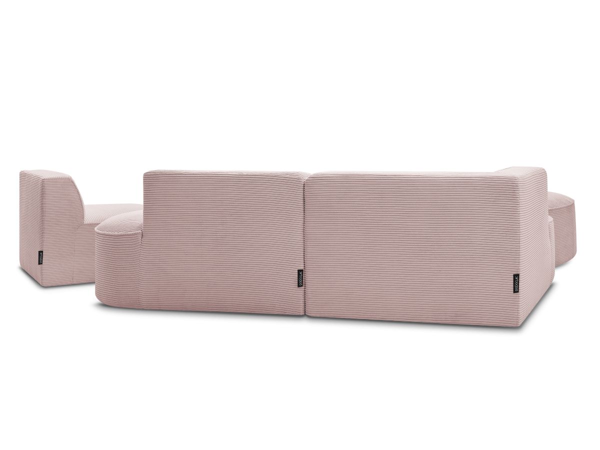 Canapé d'angle fixe modulable ROUSSEAU velours côtelé avec 1 chauffeuse et 1 pouf