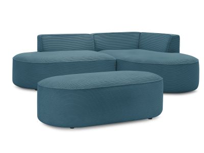 Canapé d'angle fixe ROUSSEAU velours côtelé avec pouf