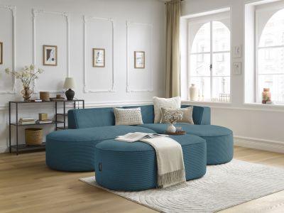 Canapé d'angle fixe ROUSSEAU velours côtelé avec pouf