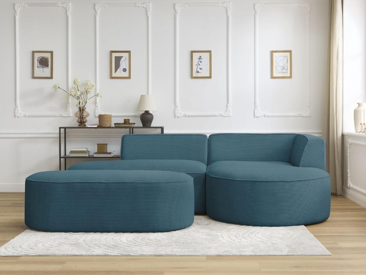 Canapé d'angle ROUSSEAU velours côtelé avec pouf bleu foncé — vue 5