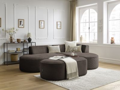 Canapé d'angle fixe ROUSSEAU velours côtelé avec pouf
