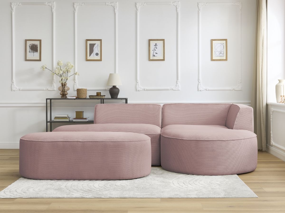 Canapé d'angle ROUSSEAU velours côtelé avec pouf violet — vue 5