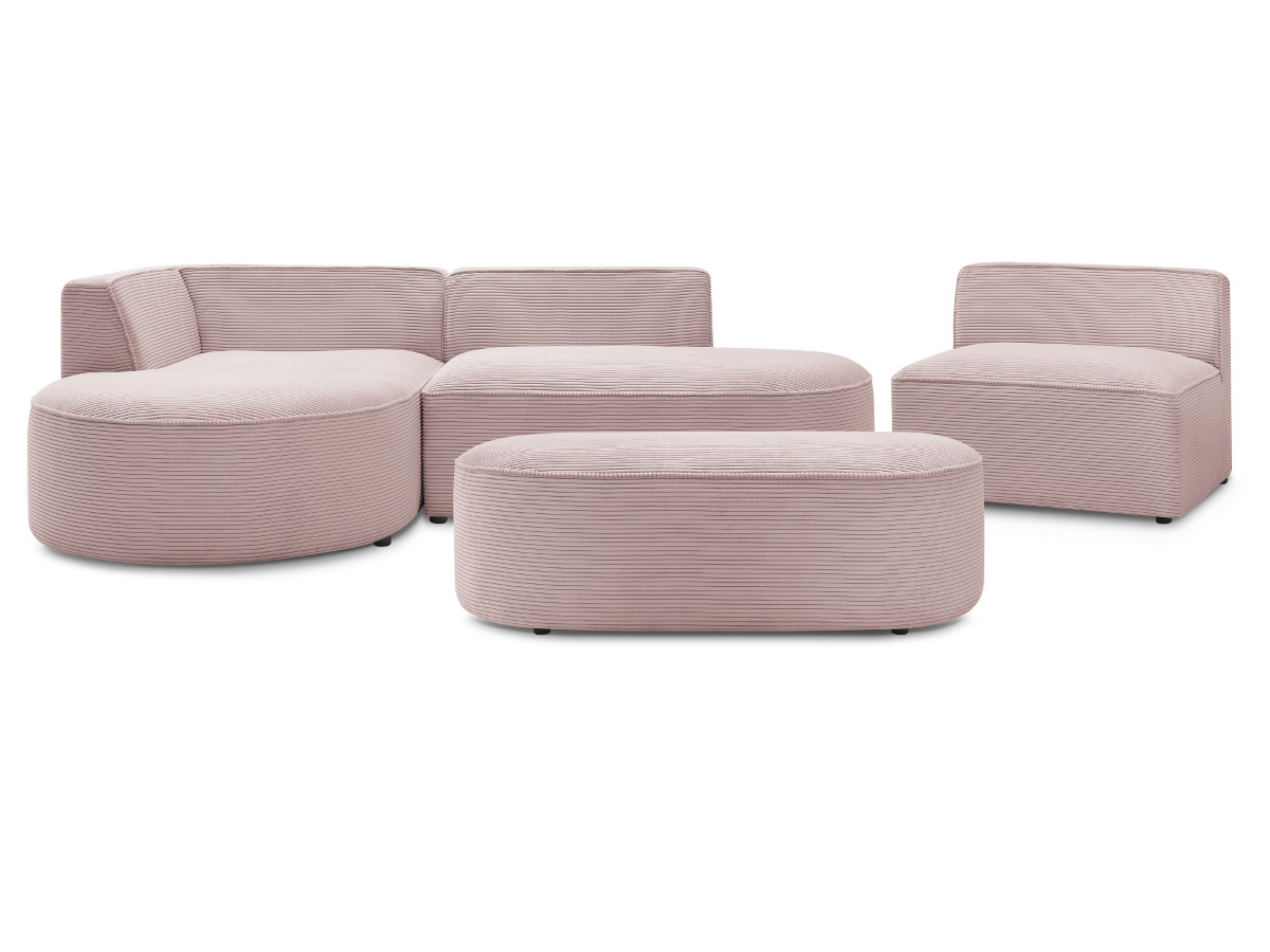 Canapé d'angle fixe modulable ROUSSEAU velours côtelé avec 1 chauffeuse et 1 pouf